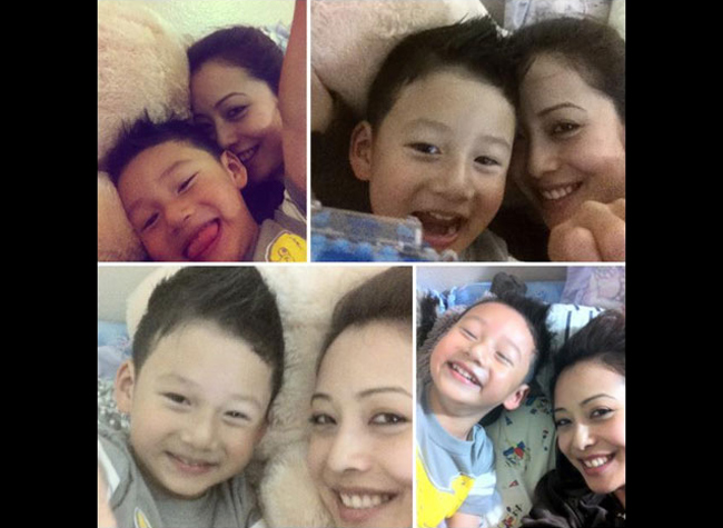 Những tấm hình chụp “tự sướng” của hai mẹ con Jennifer Phạm và bé Bảo Nam.